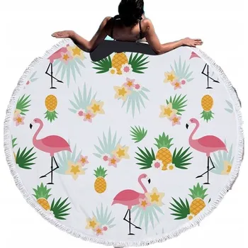 Osuška PLÁŽOVÁ OSUŠKA KULATÝ RYCHLESCHNOUCÍ S TŘÁSNĚMI VELKÁ 150cm Z MIKROVLÁKNA