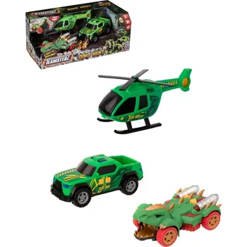 autodráha Teamsterz lov dinosaurů set 2 auta s vrtulníkem na baterie Světlo Zvuk plast