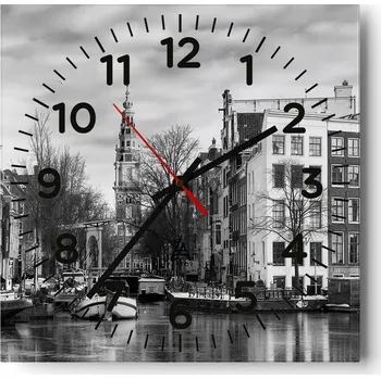 Hodiny Kuchyňské nástěnné hodiny 30x30 Město Skleněné hodiny do obýváku Moderní Tiché