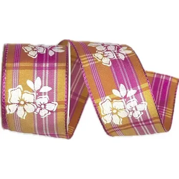 Stuha Stuha taftová WHITE FLOWERS oranžová 40mm x 2m (13,-Kč/m) (Stuha taftová, jednostranný potisk, s drátkem)