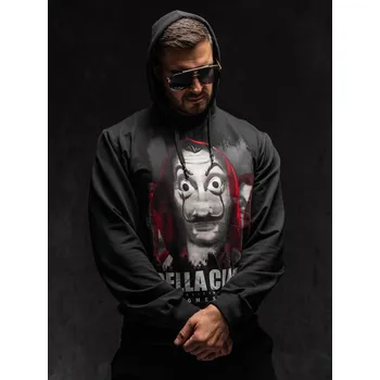 Pánská mikina Černá pánská mikina s kapucí a potiskem Bolf 6140A1 - XL