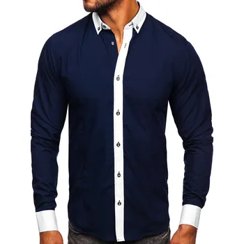 Pánská košile Tmavě modrá pánská elegantní košile s dlouhým rukávem Bolf 21750 - XL