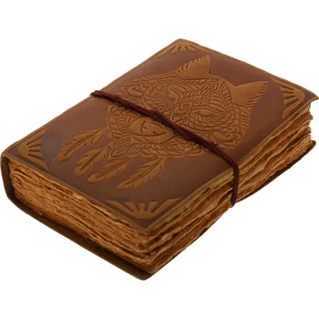 Karnevalový kostým Leather Journals Kožený zápisník s vyraženým vlčím lapačem snů a starožitným ručním papírem