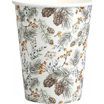 Jednorázové nádobí VÁNOČNÍ PAPÍROVÉ KELÍMKY VĚTVIČKY ŠIŠKA ZLATÁ SVÁTKY 270 ML