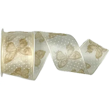 Stuha Stuha organzová BUTTERFLY CREAM krémová 40mm x 2m (13,-Kč/m) (Stuha organzová, průsvitná, krémová, jednostranný potisk, tvarově stálé hrany)