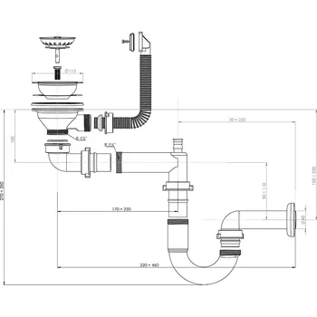 sítko a zátka do dřezu Strong Sifon pro úsporu místa pro nerez dřezy