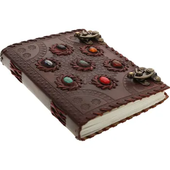 Karnevalový kostým Leather Journals Kožený zápisník s ozdobnou ražbou a sedmi kameny čaker v kruhu
