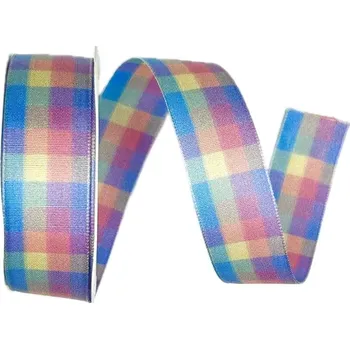 Stuha Stuha taftová MULTICOLORE BLUE kostkovaná 25mm x 3m (8,-Kč/m) (Stuha taftová, oboustranná, s vetkaným vlascem v lemu)