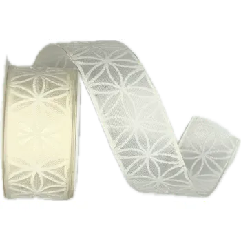 Stuha Stuha taftová RHODOS CREAM transparentní smetanová 25mm x 2m (13,- Kč/m) (Stuha taftová, transparentní, oboulící, s vetkaným vlascem )