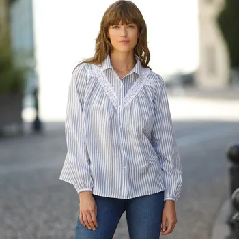 Dámská košile Košile s macramé, pruhy z barvených vláken bílá/modrá 48