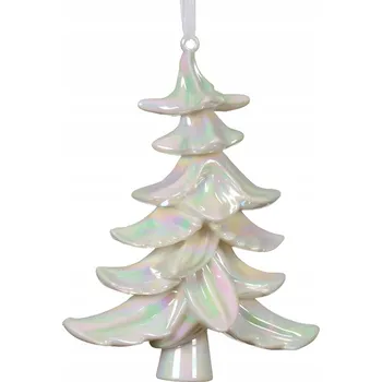 Vánoční dekorace Ozdoba na vánoční stromeček ve tvaru stromečku, bílá, opalizující, 18 cm