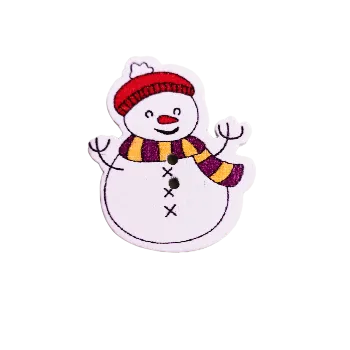 Knoflík Knoflík dřevěný sněhulák šála žlutá-fialová