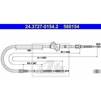 Brzdová hadice Lano ruční brzdy AUDI, ATE 580154, pro STARŠÍ TYPY, Zahraniční vozy. Typové číslo: 580154,580154,580154, 24.3727-0154.2, 4A0609721D
