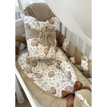 Příslušenství pro dětskou postel a kolébku Set do postýlky – medvídci a béžový velvet set do postýlky s medvídky a béžovým velvetem