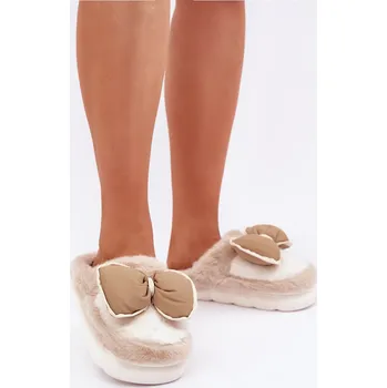 Dámské pantofle Kožešinové Pantofle S Mašlí Grilis Barva: Béžová, Velikost: 38/39
