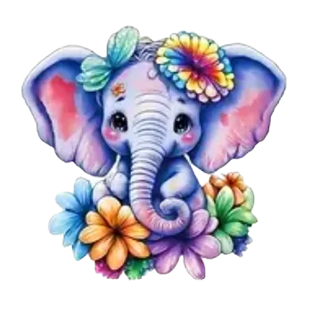 Nažehlovací obrázek - slon s květinami (6,5 x 6,5 cm)