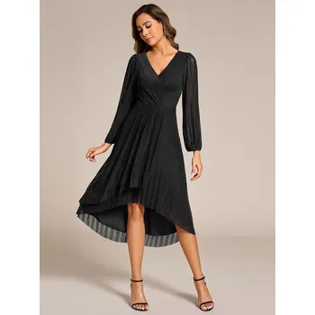 Dámské šaty Elegantní svatební šaty midi s výstřihem do V Barva: Černá, Velikost: M