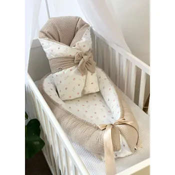 Příslušenství pro dětskou postel a kolébku Set do postýlky - béžový s růžičkami
