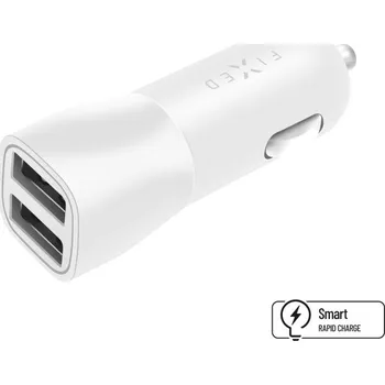Mobilní telefon Autonabíječka FIXED s 2xUSB výstupem, 15W Smart Rapid Charge, bílá