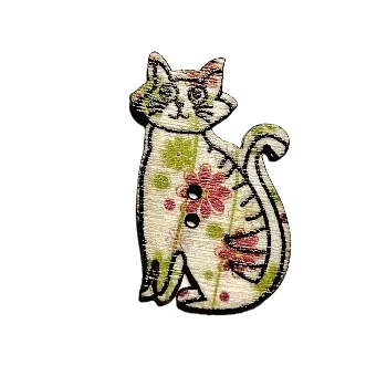 Knoflík Knoflík dřevěný sedící kočka IV