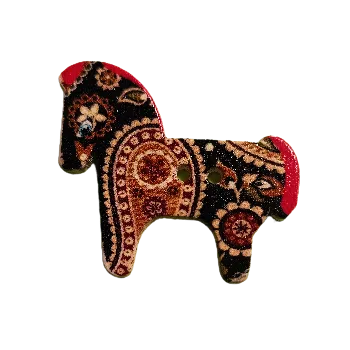 Knoflík Knoflík dřevěný kůň s ornamenty XI