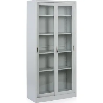 Policová skříň B2B Partner Kovová policová skříň s prosklenými posuvnými dveřmi, demontovaná, 900 x 1950 x 400 mm