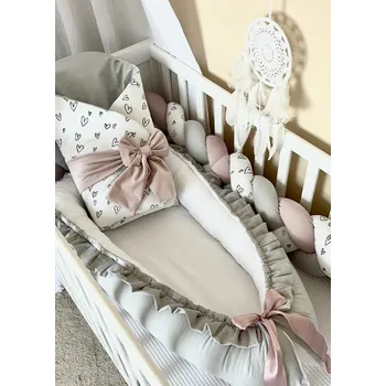 Set do postýlky - šedo-růžový s klasickou, nebo péřovou zavinovačkou