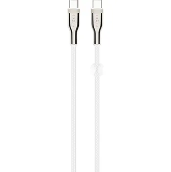 Mobilní telefon Dlouhý nabíjecí a datový opletený kabel FIXED s konektory USB-C/USB-C a podporou PD, 2 m, USB 2.0, 100W, bílý