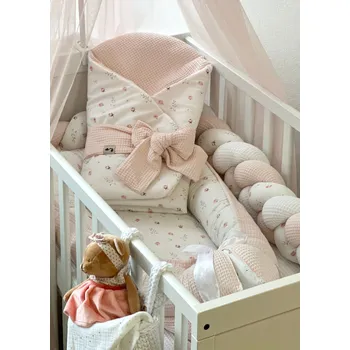 Set do postýlky - světle růžový s růžičkami