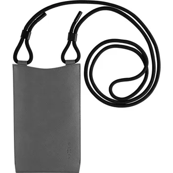 Pouzdro na mobilní telefon Taštička přes rameno s kapsou FIXED Verona s černou šňůrkou pro mobilní telefony do 7", šedá