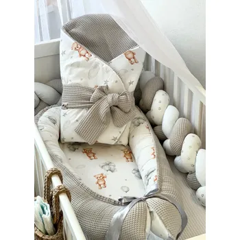 Set do postýlky - světle šedý s medvídky