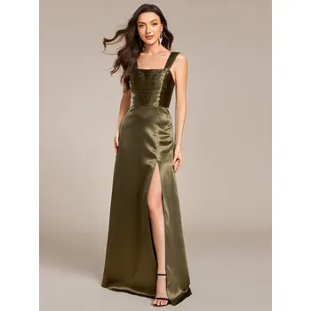 Dámské šaty Elegantní saténové šaty pro družičku Barva: Olivová, Velikost: 2XL