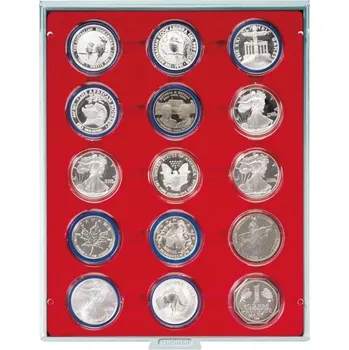 Obal pro sběratelský předmět Lindner 15 polí pro bublinky o vnějším průměru 51 mm Barva: Červená