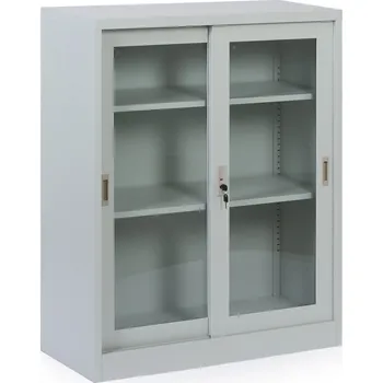 Policová skříň B2B Partner Kovová policová skříň s prosklenými posuvnými dveřmi, demontovaná, 900 x 1150 x 400 mm