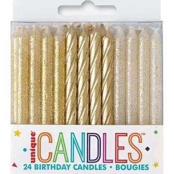 Dortová svíčka UNIQUE Svíčky dortové - zlaté spirály a třpytky 24 ks