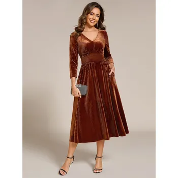 Dámské šaty Elegantní sametové svatební šaty pro hosty Barva: Světle Hnědá, Velikost: 6XL