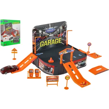 autíčko Garáž Welly + auto Welly Porsche kov/plast v krabici 21x25x5,5cm