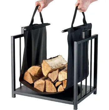 Krbová kamna Koš na dřevo 510 x 370 x 505 mm, s plátěnou taškou, černý, H164-B