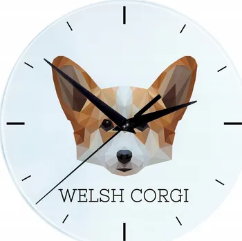 Hodiny Welsh Corgi Pembroke skleněné nástěnné hodiny s geometrickým psem