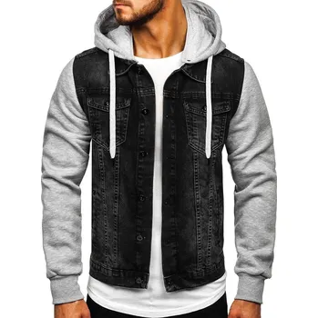 Černá pánská džínová bunda s kapucí Bolf 211902 - S