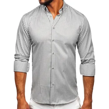 Pánská košile Šedá pánská pruhovaná košile s dlouhým rukávem Bolf 22731 - XL