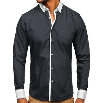 Oblečení a móda Grafitová pánská elegantní košile s dlouhým rukávem Bolf 2782 - S