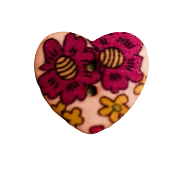 Knoflík Knoflík dřevěný srdíčko s kytičkami III