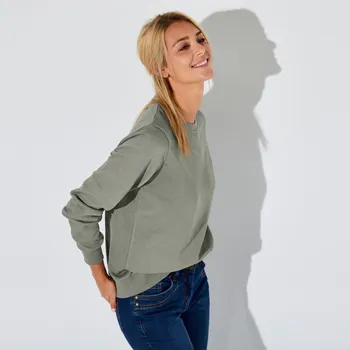 Dámská mikina Moltonová mikina s kulatým výstřihem světlá khaki 38/40