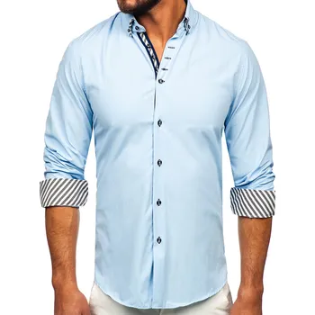 Pánská košile Blankytná pánská košile s dlouhým rukávem Bolf 3762 - XL