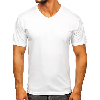 Pánská móda Bílé pánské tričko s výstřihem do V bez potisku Bolf 192131 - L