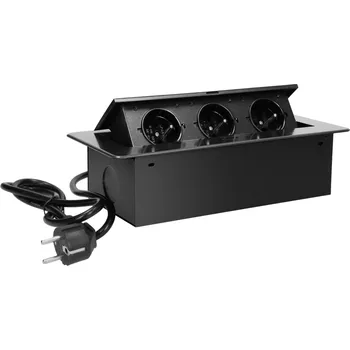 Elektrická zásuvka Nábytková zásuvka zapuštěná v desce stolu s plochou frézovanou hranou a 1,5 m kabelem 3x2P + Z grafit OR-AE-1337/GR