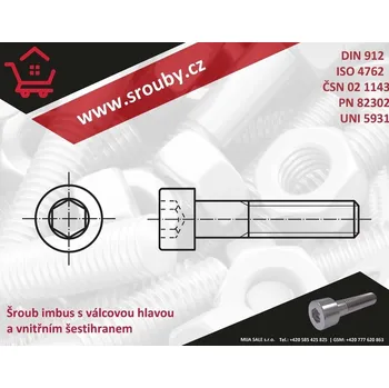 Šroub DIN 912 8.8 M10x 70 - zinek bílý - Šroub s válcovou hlavou a vnitřním šestihranem