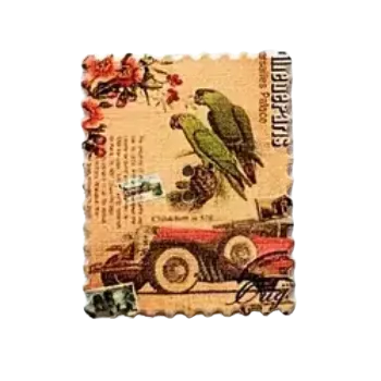 Knoflík Knoflík dřevěný hranatý - papoušci (3,0 x 3,8 cm)