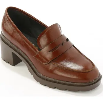 Dámské mokasíny Kožené mokasíny na podpatku kaštanová 38